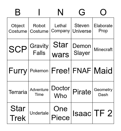 Animecon Bingo Card