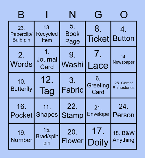 Crafty JJ Bingo! Bingo Card