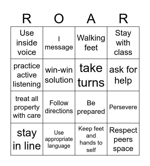 ROAR Bingo Card