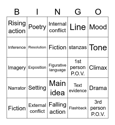 Fiction Bingo Card