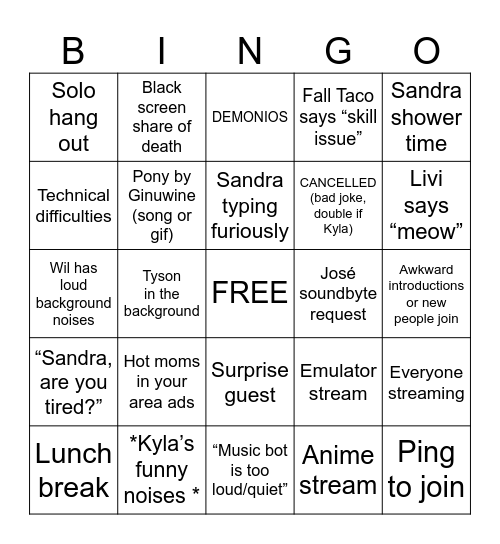 Trident VC Party Bingo Card