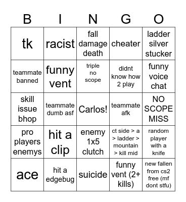 cs2 nuke carlos bingo Card