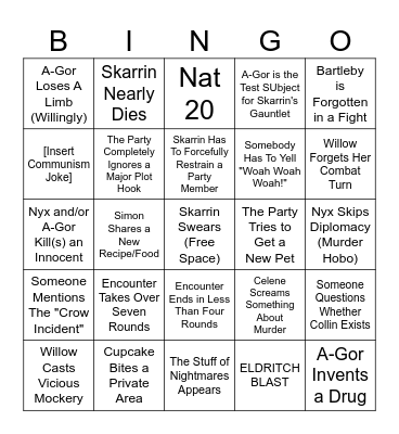 Rising Tides Bingo Card