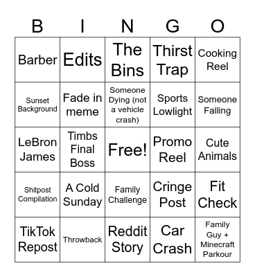 instagram reels bingo Card