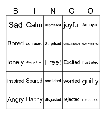 Feelings Bingo Card