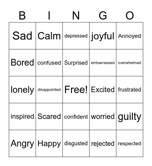 Feelings Bingo Card