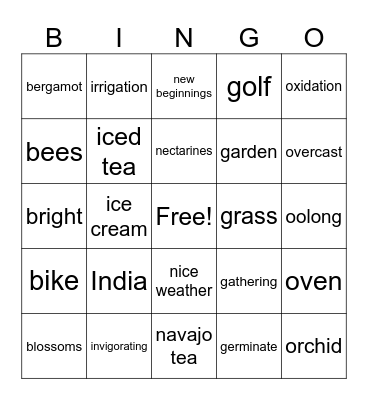 Tea Party Bingo Card