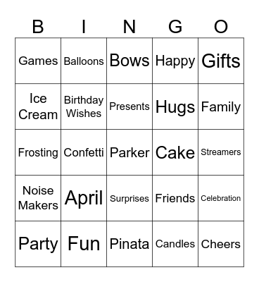 Parker Bingo Card