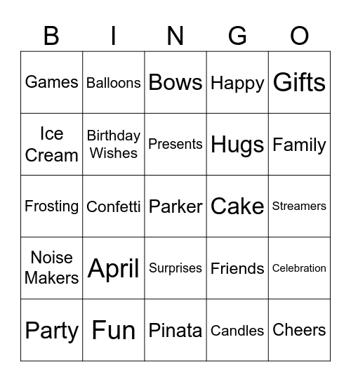 Parker Bingo Card