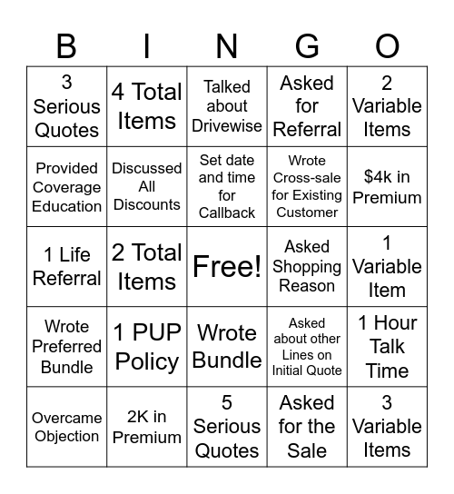 Sales Competition for Week of 4/15-4/19 Bingo Card