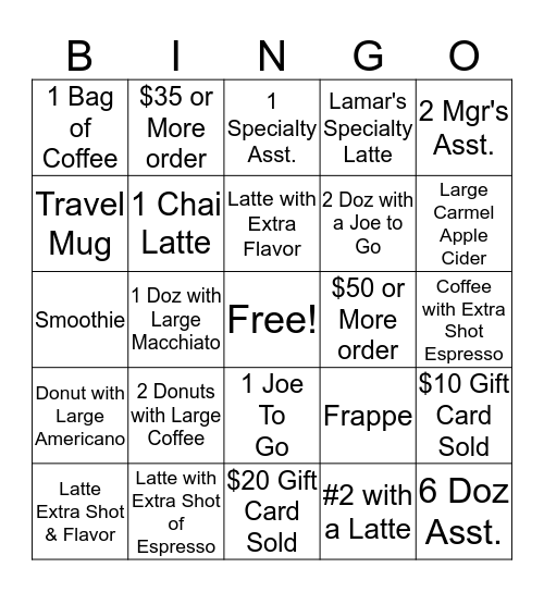 Lamar's Bingo Card