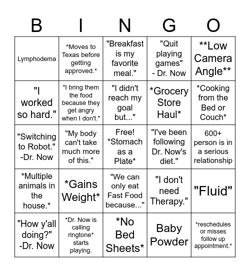 My 600lb Life Bingo Card