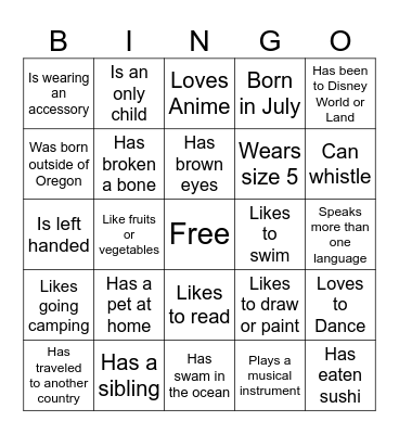 Get to Know Bingo Card