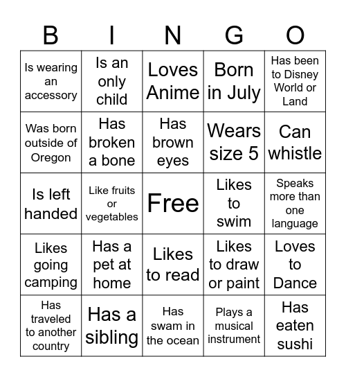 Get to Know Bingo Card