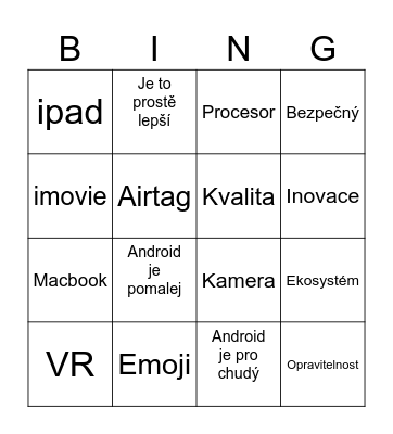 Apple user Bingo Card