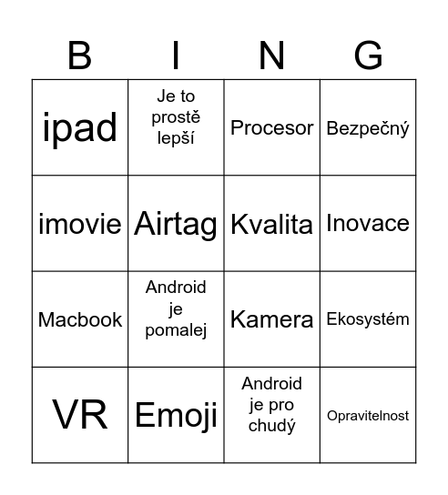 Apple user Bingo Card