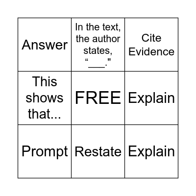 R.A.C.E Writing Bingo Card