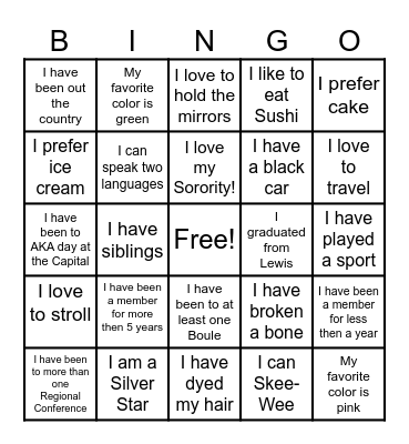 Alpha Kappa Alpha Bingo Card