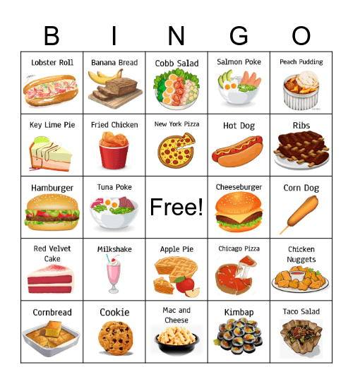 Foodie Bingo Card