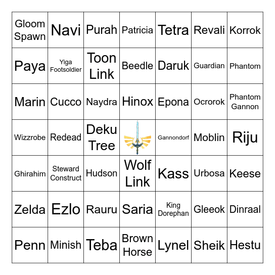 Hylian Bingo Card