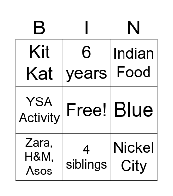 Untitled Bingo Card