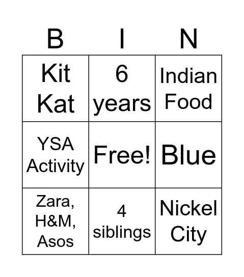 Untitled Bingo Card
