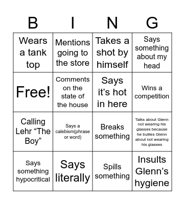 Caleb Bingo Card