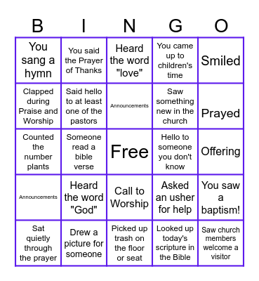 Worship Bingo! Bingo Card