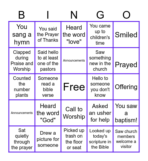 Worship Bingo! Bingo Card