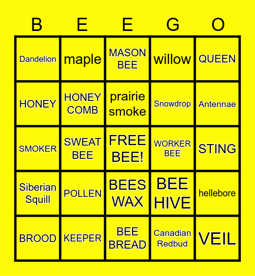 BEE-GO Bingo Card