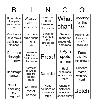 WWE TV Bingo Card