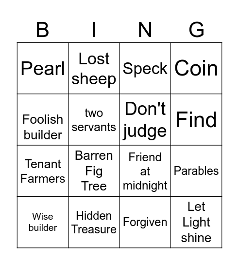 Parables Bingo Card