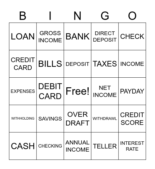 FINANCES Bingo Card