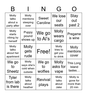 Bar Bingo Card