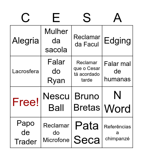 Goulturini Bingo Card