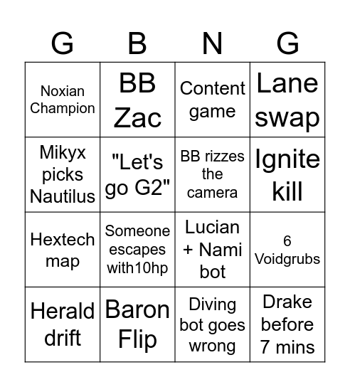 LEC SPRING FINALS Bingo Card