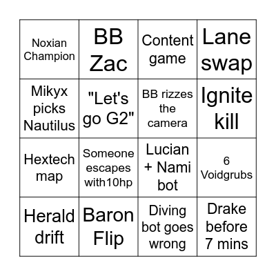 LEC SPRING FINALS Bingo Card