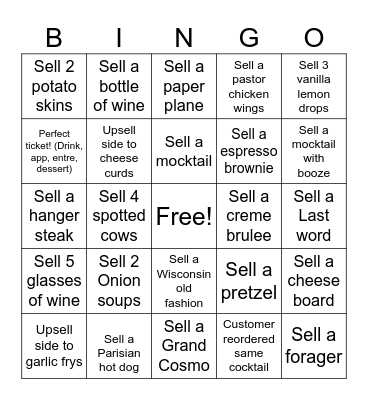 The Bar Bingo Card
