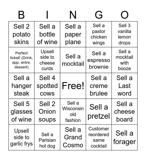 The Bar Bingo Card