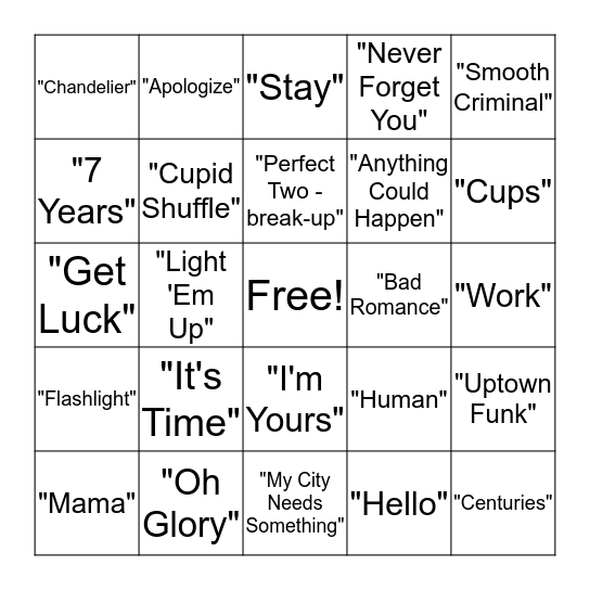 Musical Bingo Card
