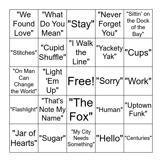 Musical Bingo Card