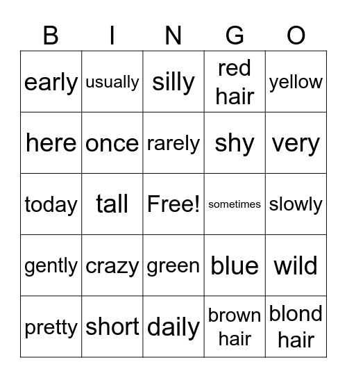 Adjectives vs. Adverbs Bingo Card