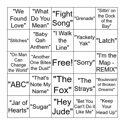 Musical Bingo Card