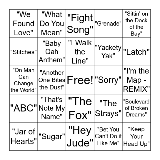 Musical Bingo Card