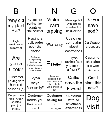 Cook's Farm and Greenhouse Bingo Card
