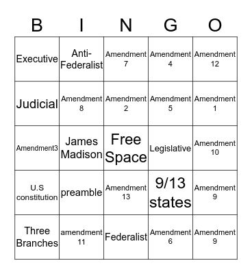 The Constitution Bingo Card