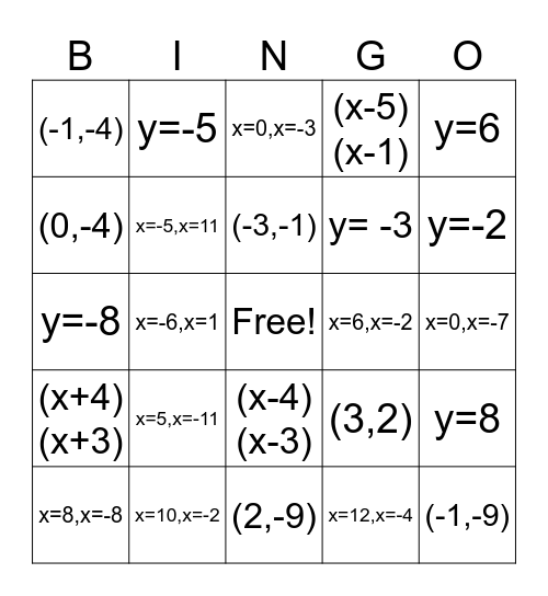 Lesson 12 Graph Bingo Card