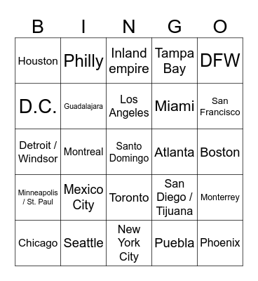 Biggest Metros in N. America Bingo Card