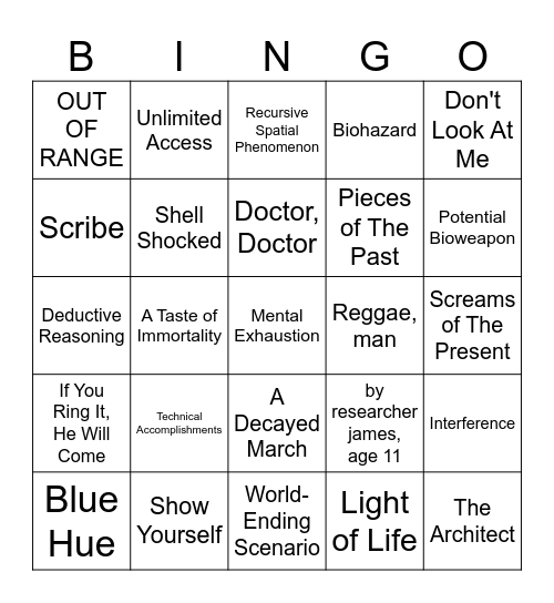 SCP: CB Achievement Bingo Card