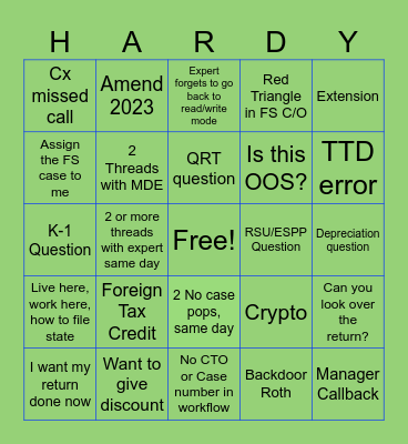 Lead Bingo Card